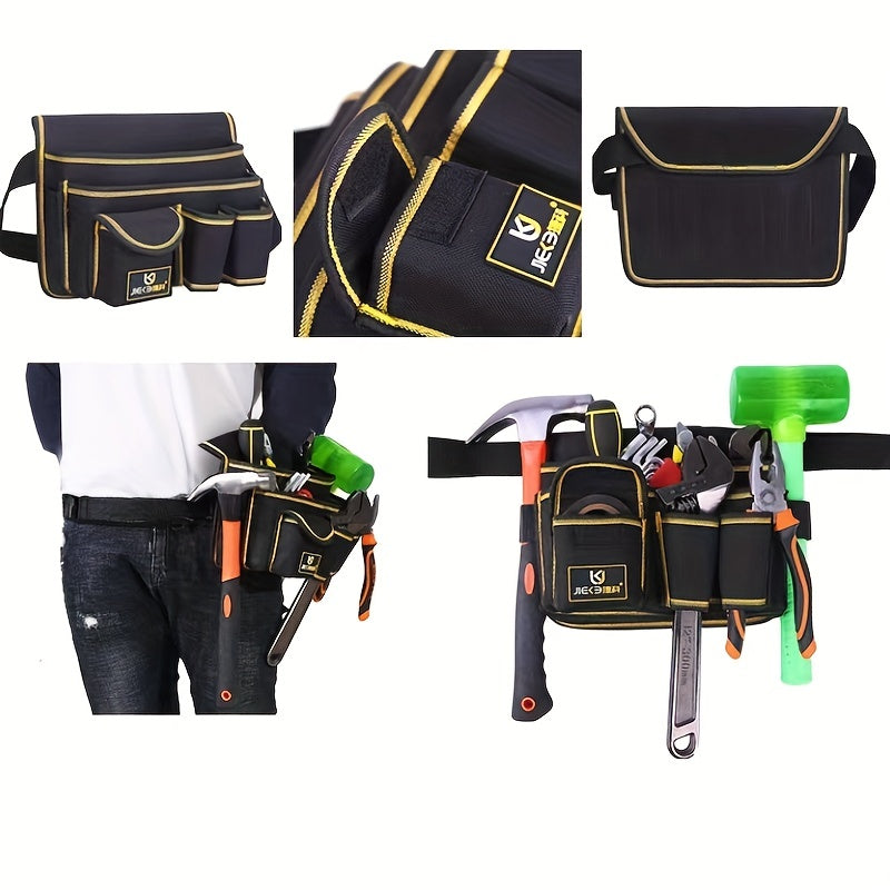 Waterproof Oxford Cloth Tool Waist Bag with Buckle and Hook and Loop Tape Black