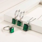 Chic Retro 925 Sterling Silver Jewelry Set kvadrat shaklidagi sun'iy Kubik Zirconia toshlari bilan - To'plamda Earcuffs, Uzuk va Uzuk bor - Go'zal kumush bilan qoplangan, Har kuni kiyish uchun yoki Maxsus tadbirlar uchun, masalan,