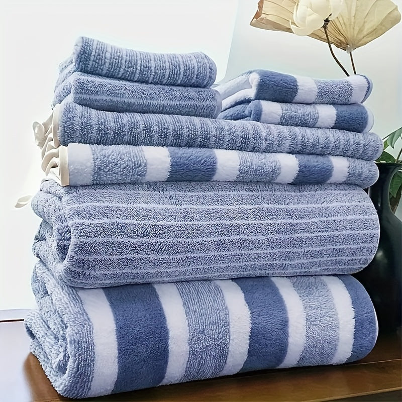 8-Piece Striped Bath Towel Set with Face, Hand, and Bath Towels for Hotel, Travel, Fitness, Yoga