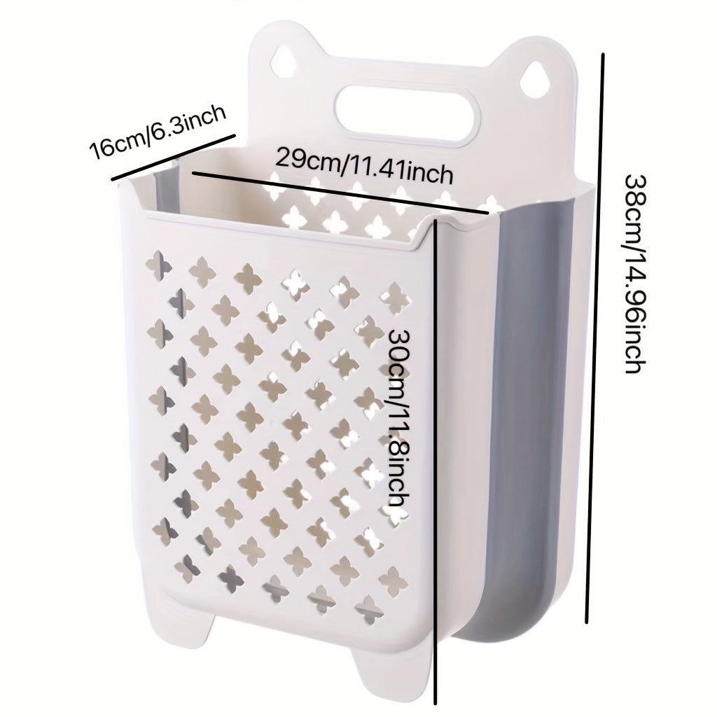 Moviy va oq devor ustiga o'rnatiladigan buklamali kir yuvish savati, yulduzcha kesimlari bilan, joyni tejovchi kiyimlar tashkilotchisi