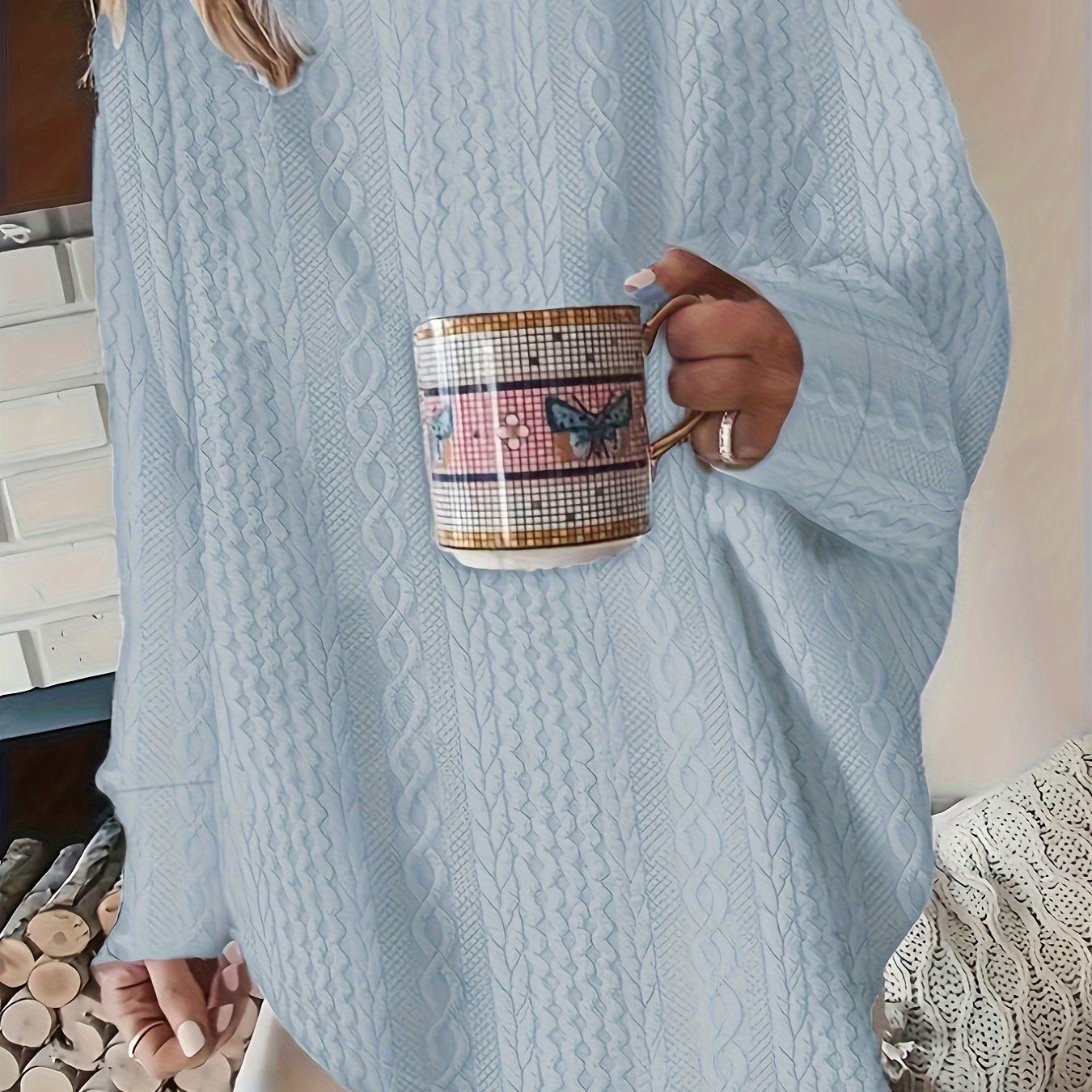 Plus Size Textured Sweatshirt Women Long Sleeve Crew Neck Casual Clothing