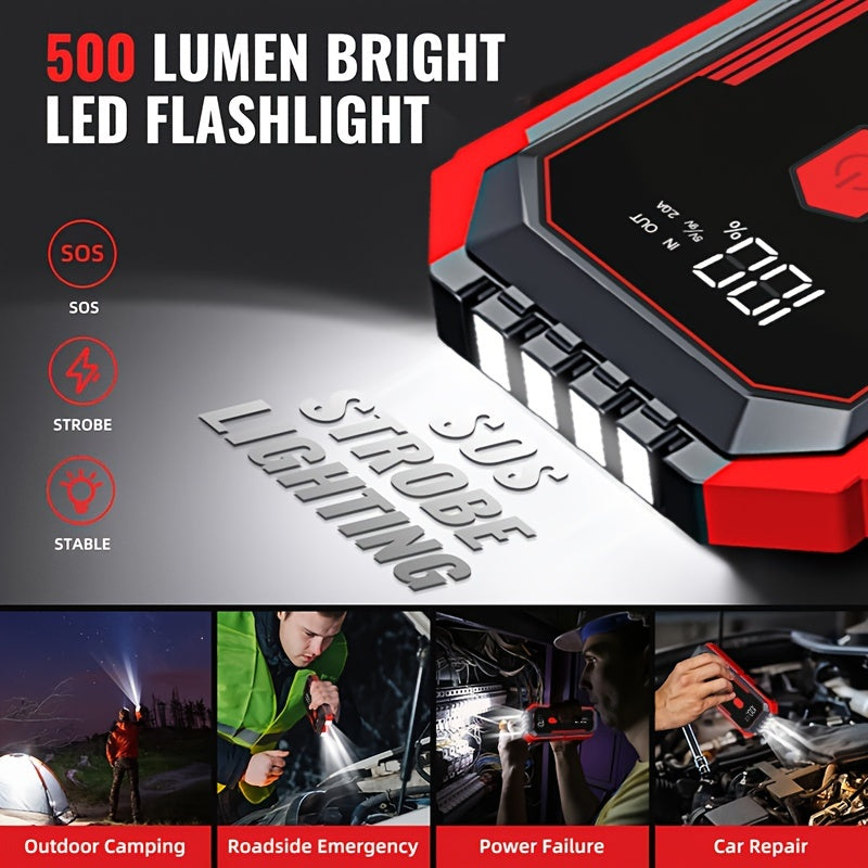 2500A Portable Car Jump Starter with Fast Charging LED Light USB QC3.0 for Up to 8L Gas and 7L Diesel Engines
