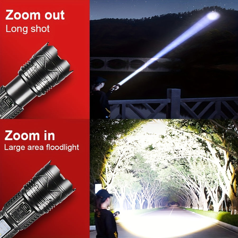 15000mAh Rechargeable LED Flashlight with High Brightness Long Range Camping Lantern Phone Charging