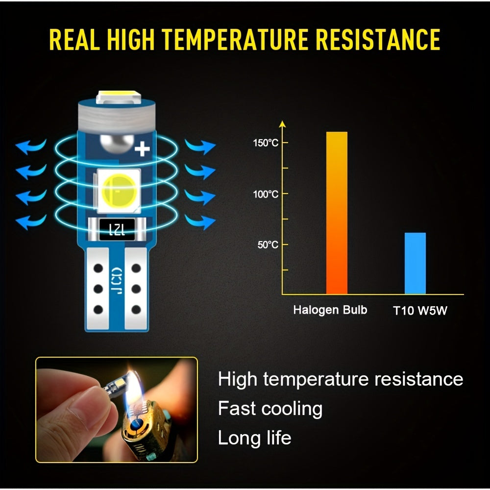 10 piezas de luces LED T5 para tablero de coche, lámpara interior, 12V, blanco brillante