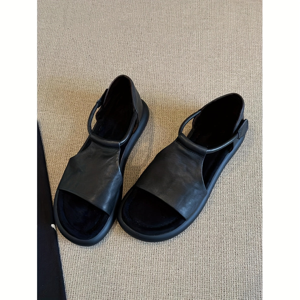 Women's Flat Bottom Fish Mouth Sandals Breathable Summer Open Toe Black