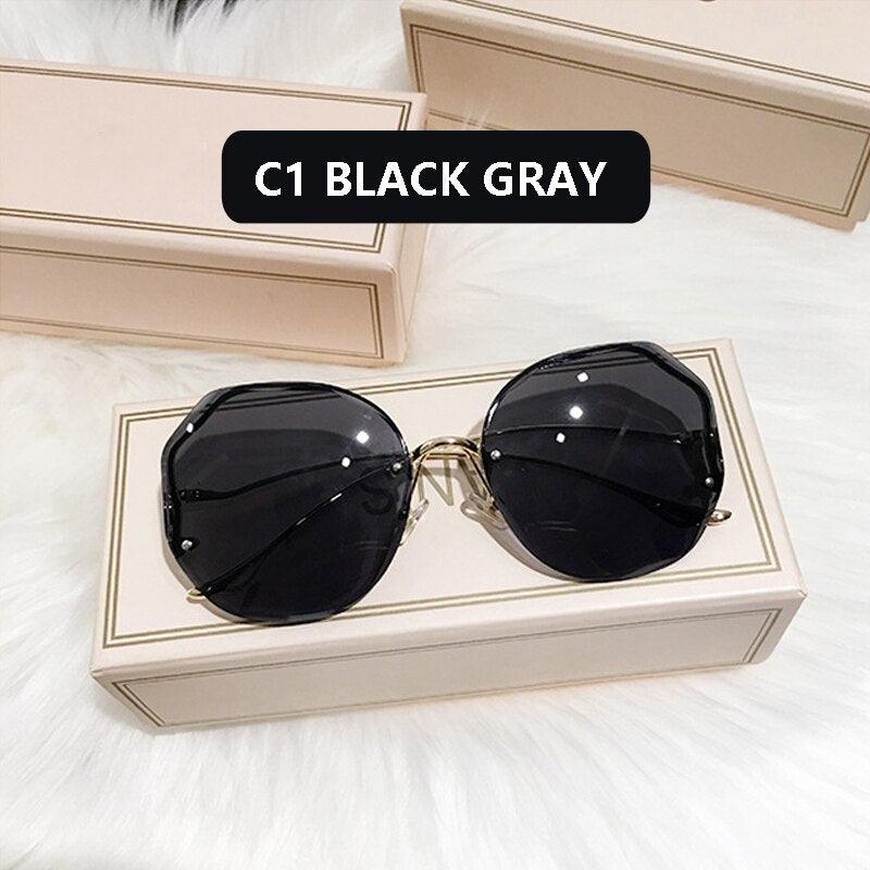 Unisex Fashion Glasses Thin Metal Semi-Rimless Color Block Ombre Lens