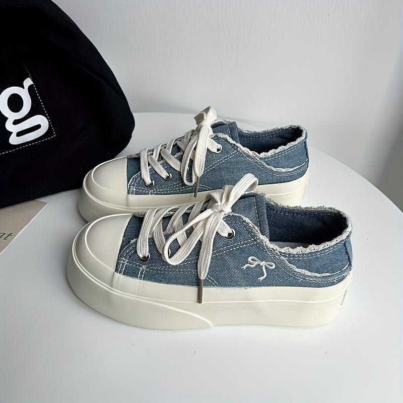 Women's Chunky Platform Sneakers Low-Top Casual Shoes Breathable Fabric