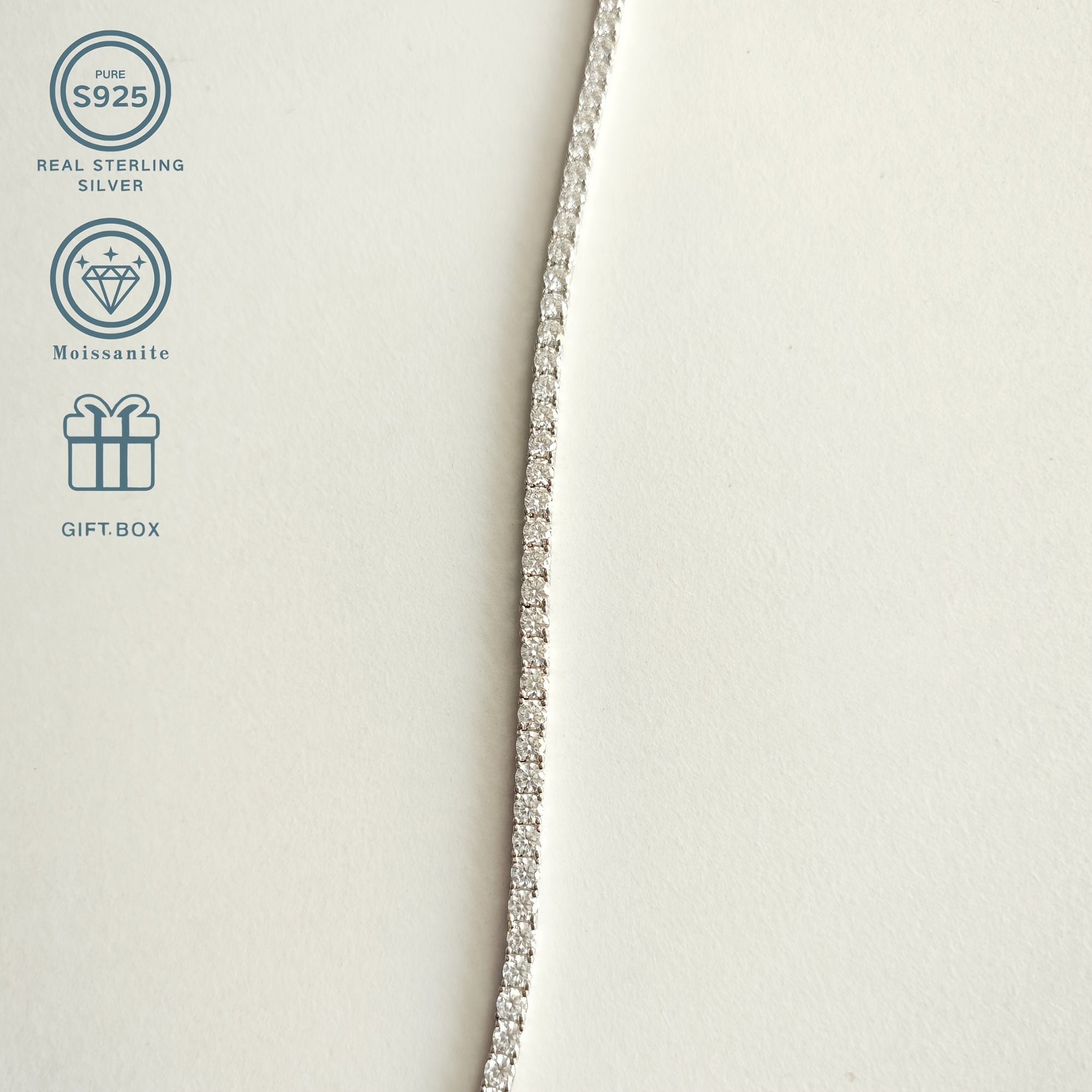 Silver Tennis Bracelet with 0.1 Carat D-Grade White Moissanite December Birthstone Platinum Plated