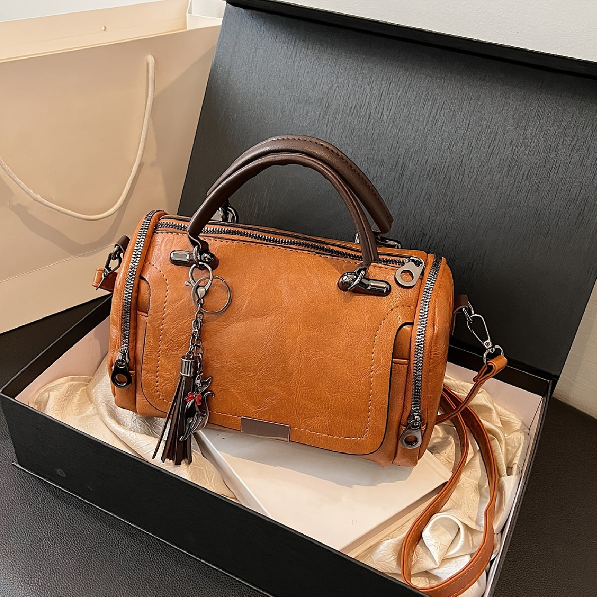 Vintage Crossbody Bag for Women PU Solid Color Casual Shoulder Handbag with Wallet