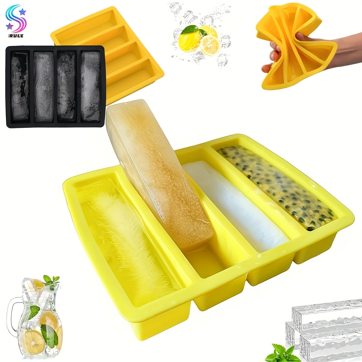 Silicone muz kubi va sariyog 'kek shakli' - Katta muz kublari va pishirish uchun bardoshli sariq to'rtburchakli oshxona aksessuari