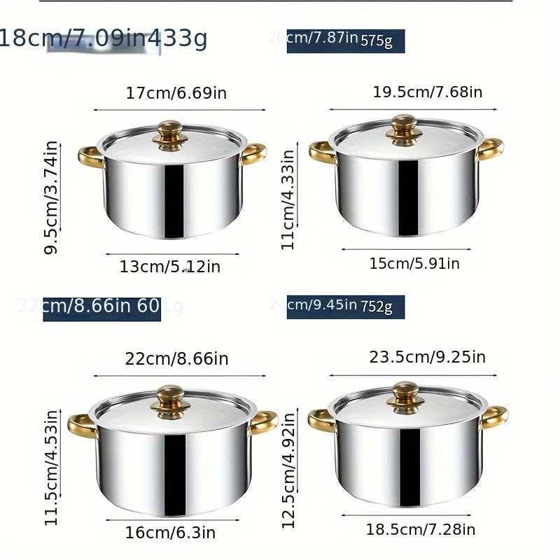 Set of 4 Stainless Steel Soup Pots with Composite Bottoms 18cm-24cm