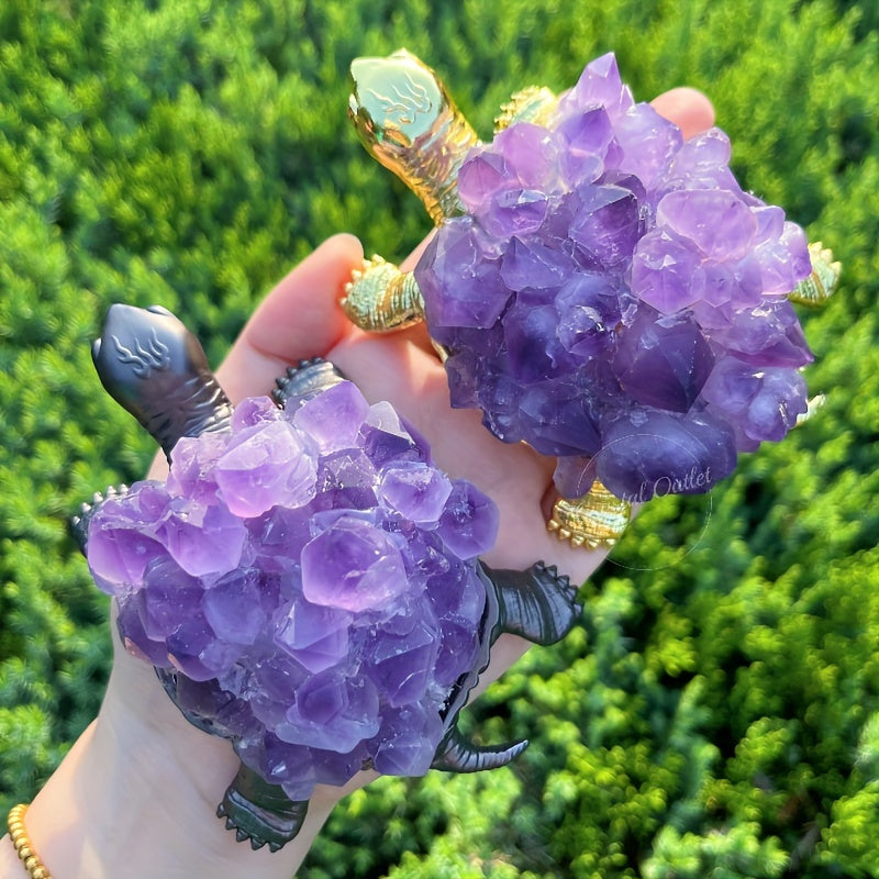 Purple Crystal Flower Turtle Ornament for Home Decor