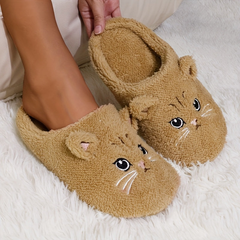 Women's Plush Cartoon Cat Slippers Soft Indoor Warm Comfortable Shoes