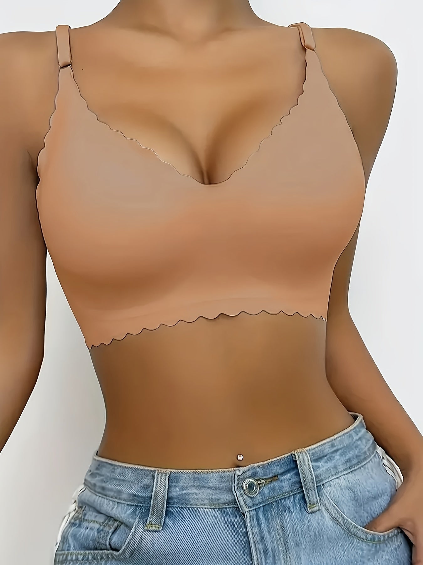 Plus Size Nylon Bralette for Sports Yoga Wireless Removable Padding Solid Color