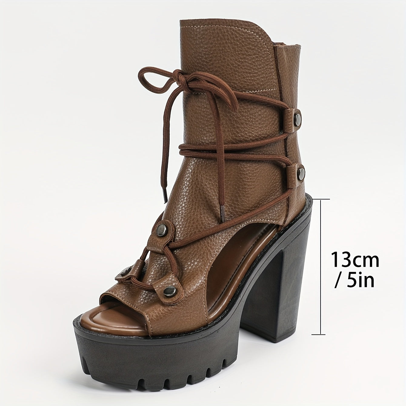 Women's Retro Open Toe Ankle Booties Microfiber Lace-Up Block Heels