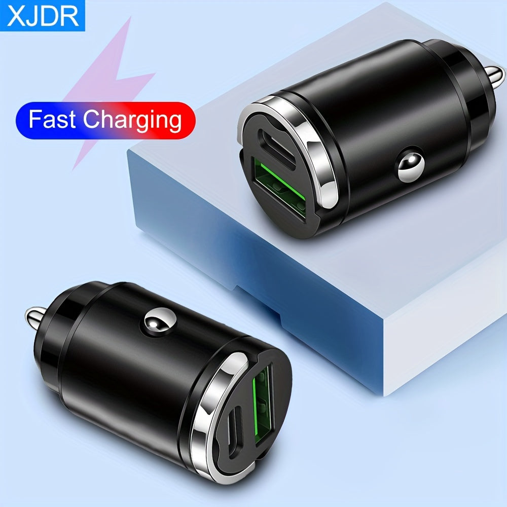 2-in-1 Car Charger with PD Fast Charge USB and Type C Quick Charge 3.0 Mini Hidden Design
