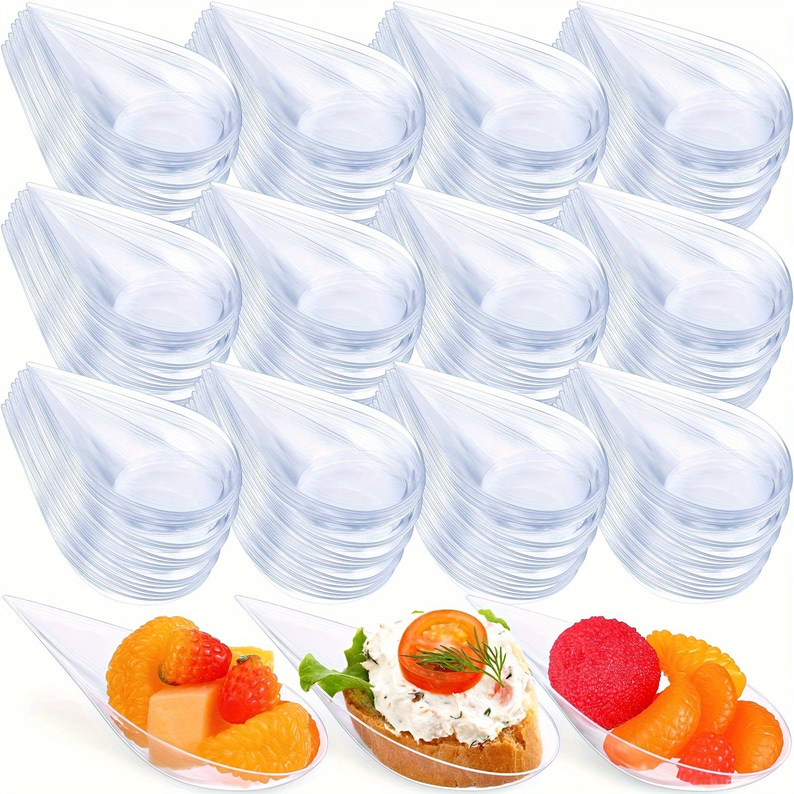 50 Clear Plastic Tear Drop Appetizer Spoons 4 Inch Recyclable BPA-Free for Desserts