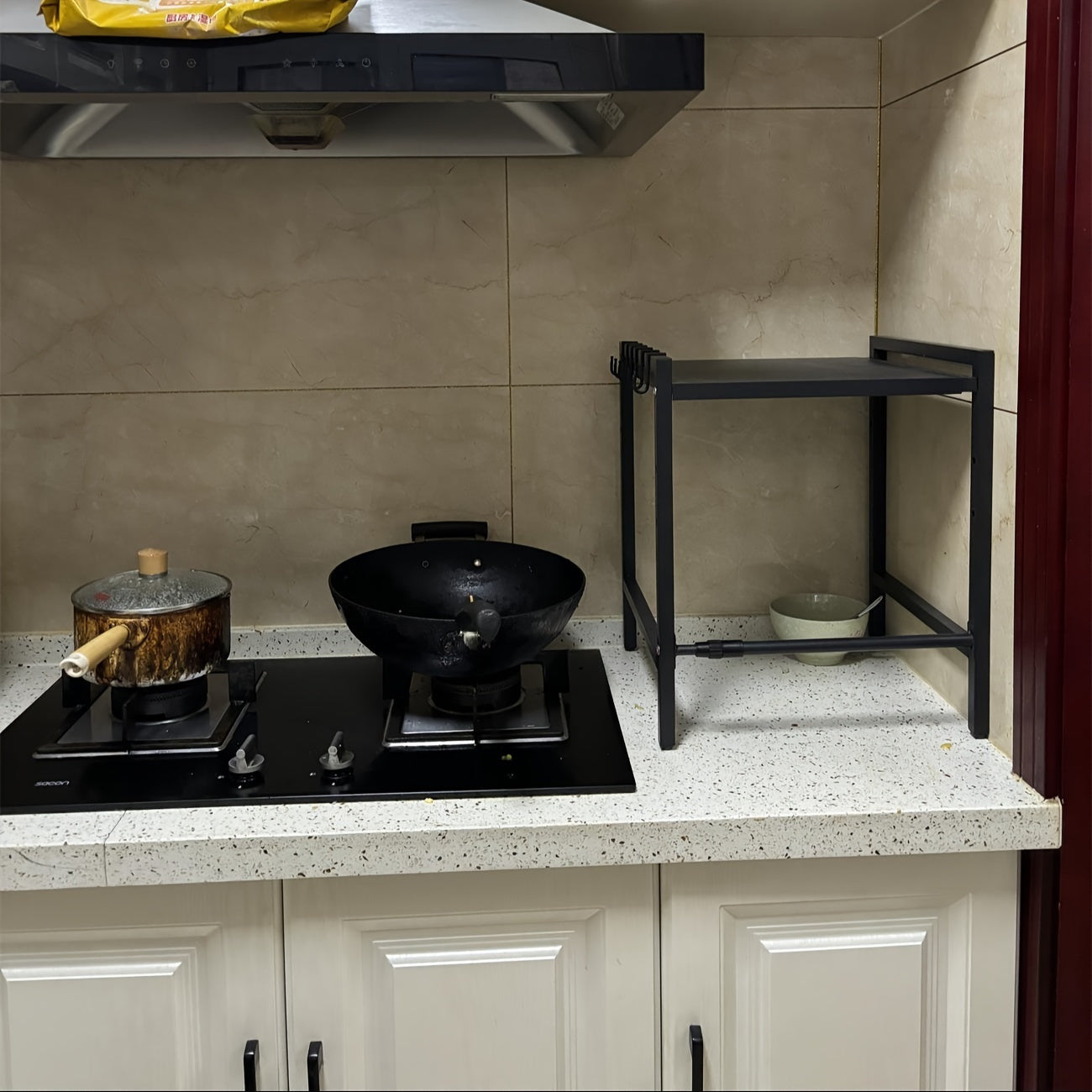 Расширяемая полка для микроволновки с крючками, органайзер для хранения на столешнице из углеродистой стали