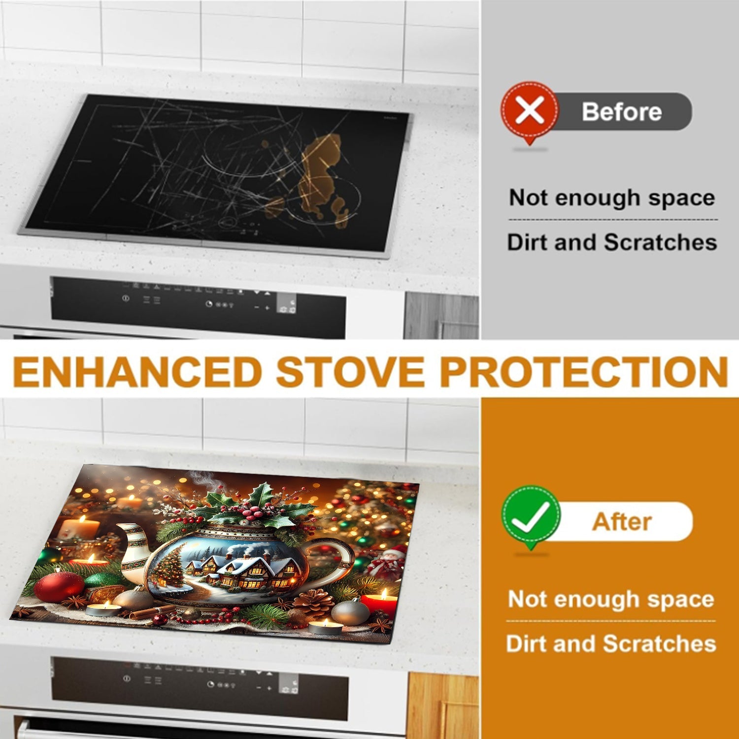 Christmas Themed Stove Top Protector Waterproof Scratch-Resistant Heat-Resistant Cover