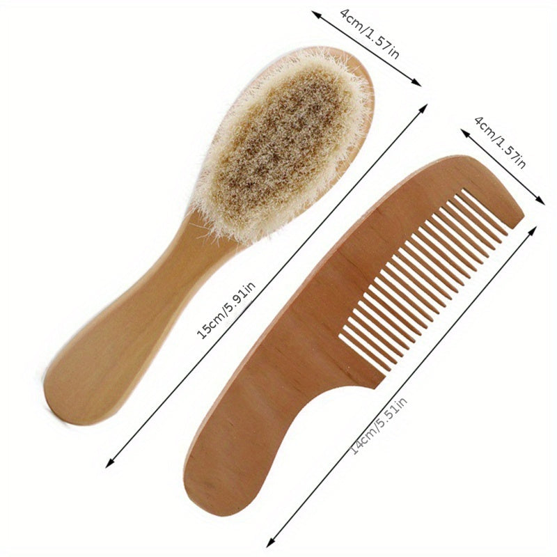 Adults Wooden Grooming and Healthcare Kit with Soft Brush and Comb Light Brown
