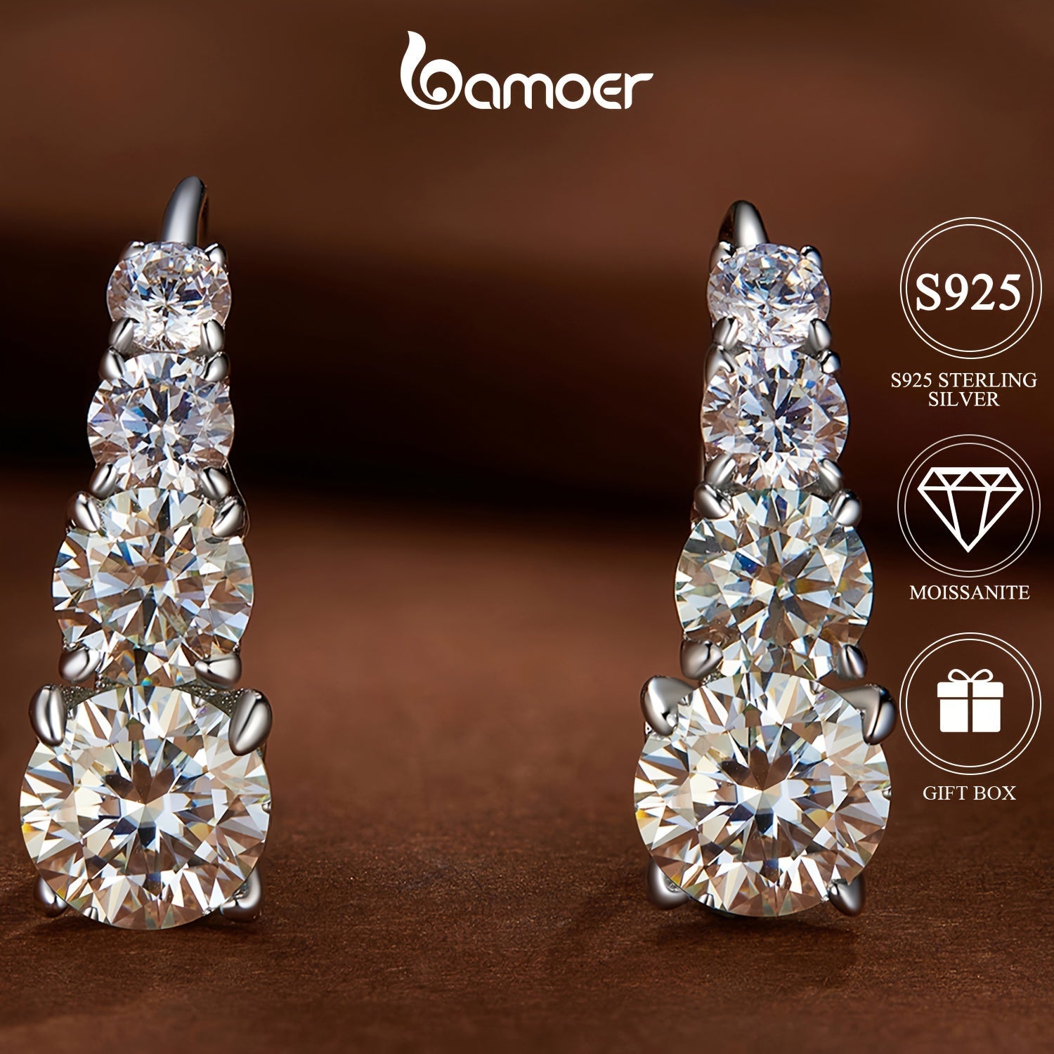 Sterling Silver Hoop Earrings Hypoallergenic Moissanite Wedding Jewelry