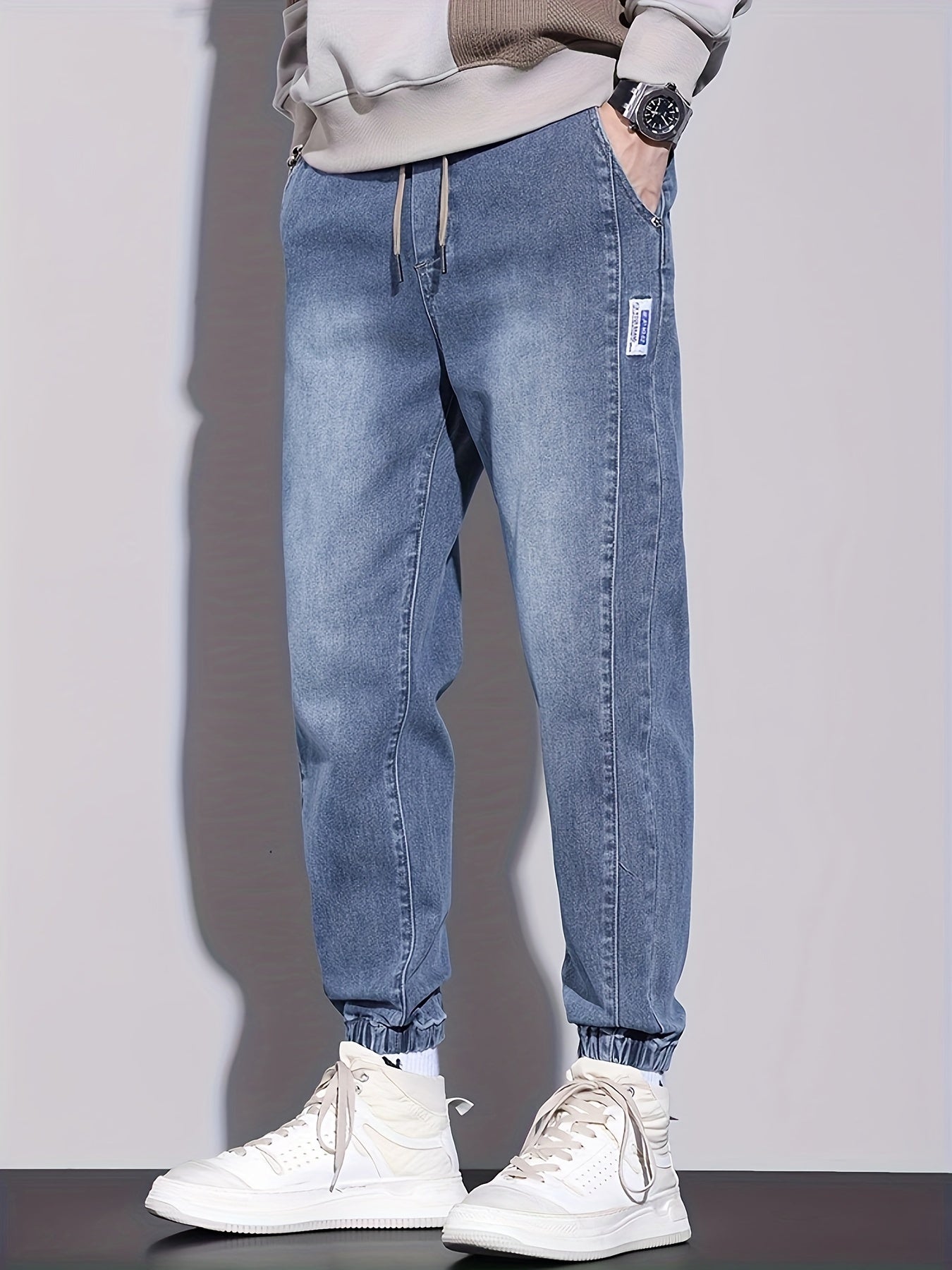 Men's Slim Fit Denim Jogger Pants with Stretch Cotton Blend Casual Style