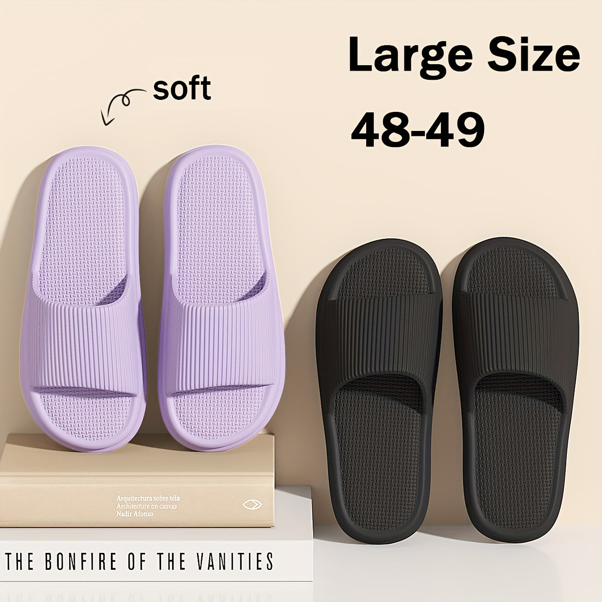 Мужские Oversized EVA слайды с толстой мягкой нескользящей подошвой для использования внутри помещений, на пляже и для отдыха, черные