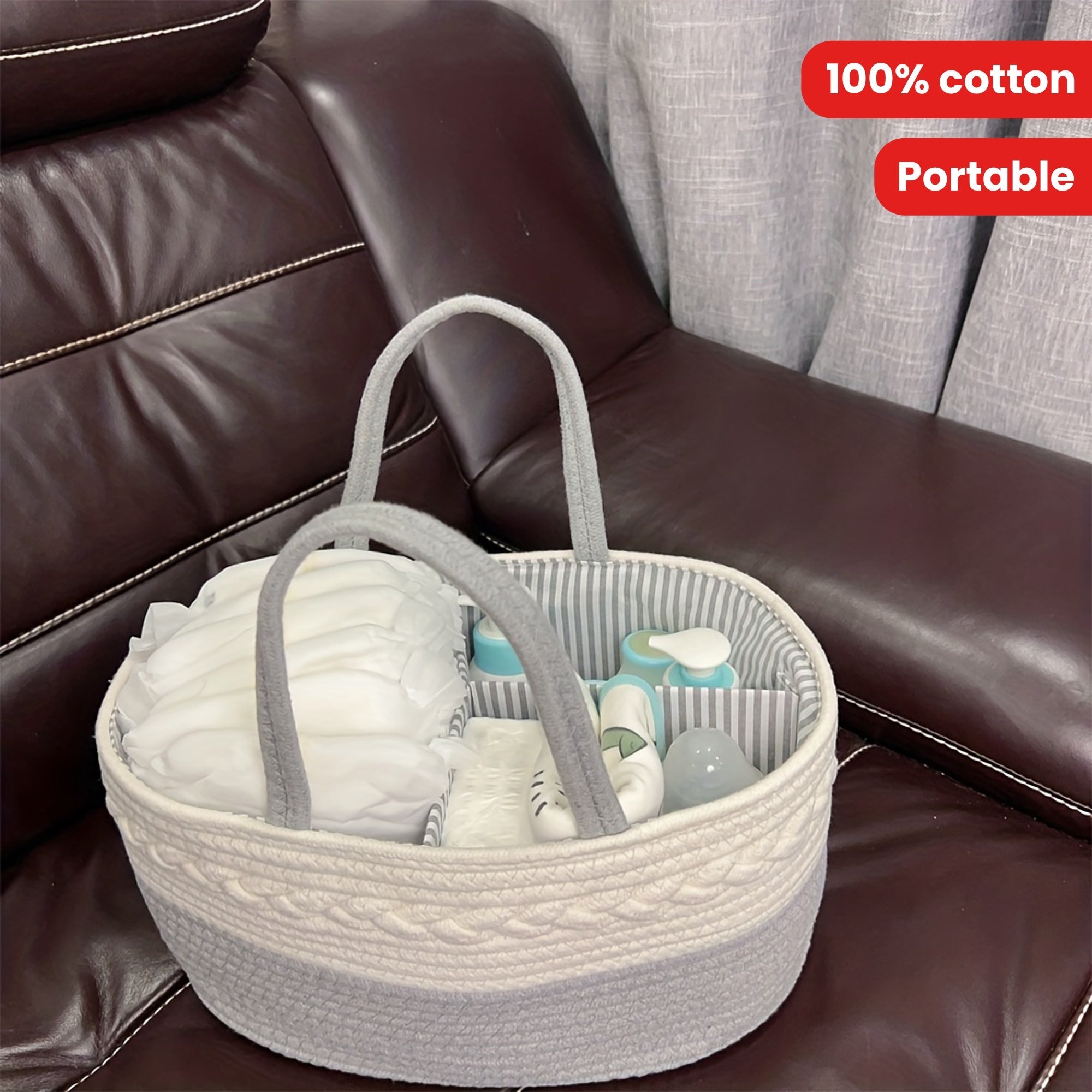 Nursery Storage Organizer Rope Basket for Diapers and Toys for Boys and Girls