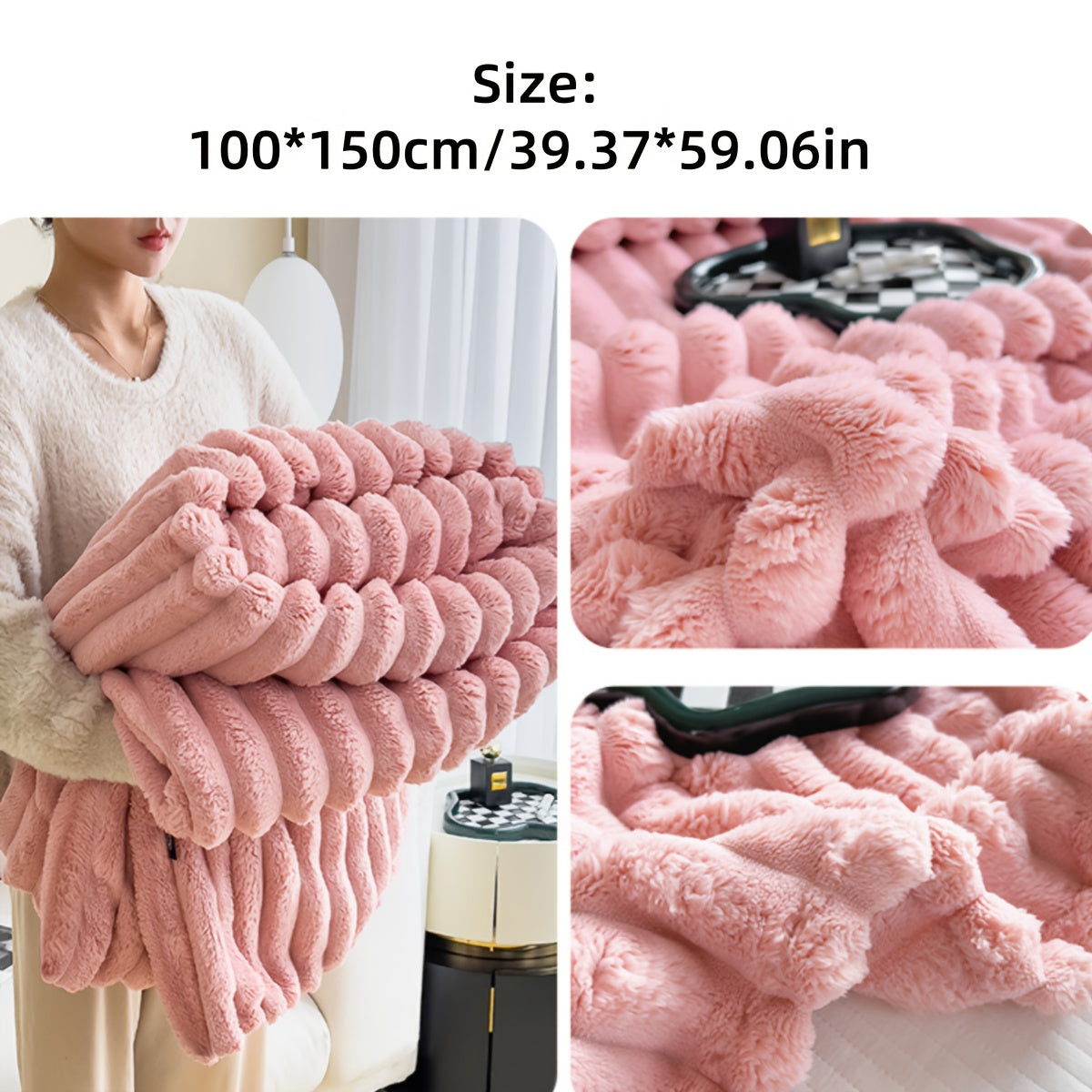 Faux Rabbit Fur Throw Blanket Double-Sided Soft Cozy for Sofa Camping Naps 70x100cm