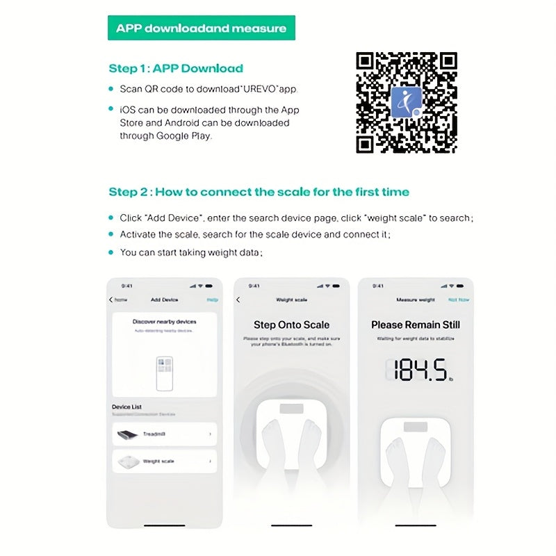 Uy sharoitida aniq sog'liqni nazorat qilish uchun telefon bilan ulanishi mumkin bo'lgan elektron shkala. Har ikkala jins uchun ham mos.