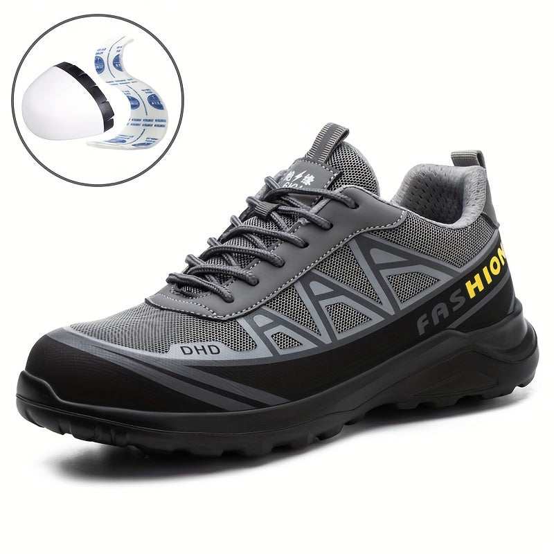 Zapatos de trabajo para hombre con punta de acero antideslizantes y transpirables, con tela a prueba de perforaciones y suela de goma