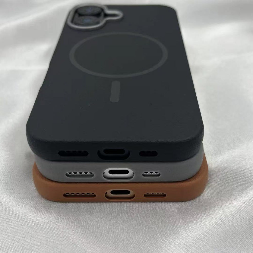 Faux Leather Magnetic Wireless Charging Phone Case for iPhone 16 Pro Max 15 14 Plus