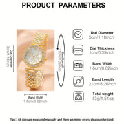 6-Piece Women's Gold-Tone Quartz Watch Jewelry Set with Rhinestones Vintage Gift