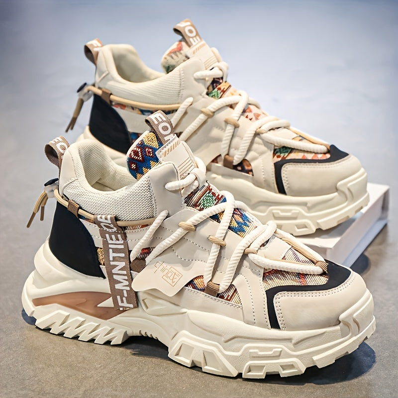 Men's Beige Chunky Sneakers for Autumn Winter Running Hiking Casual