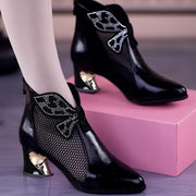 Women Mesh Boots With Rhinestones, Pointed Toe, Zipper Closure