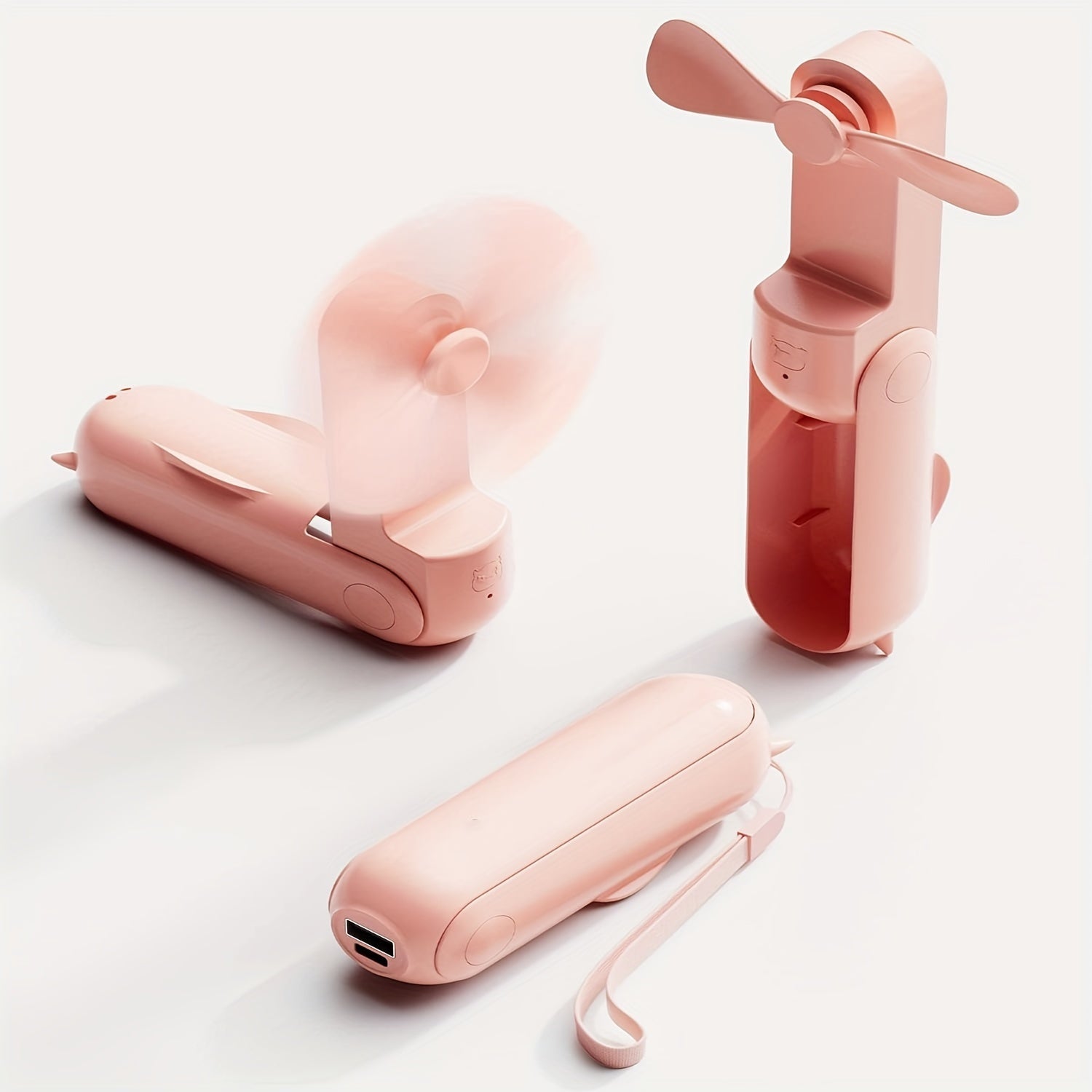 Mini Handheld Fan Foldable USB Rechargeable Portable Personal Cooling Pink Silicone Blades