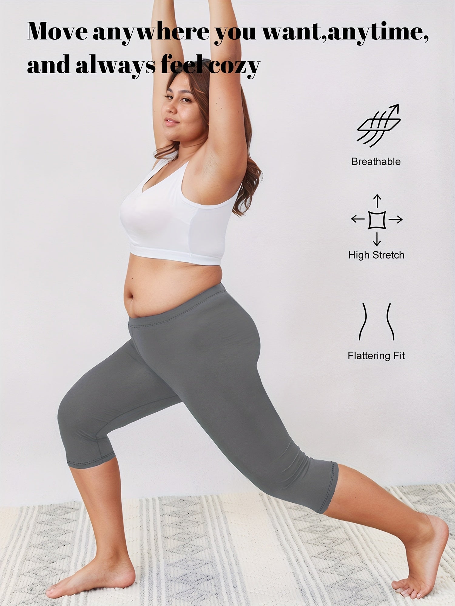 Plus Size High-Waisted Yoga Leggings Capri Tummy Control Butt Lifting
