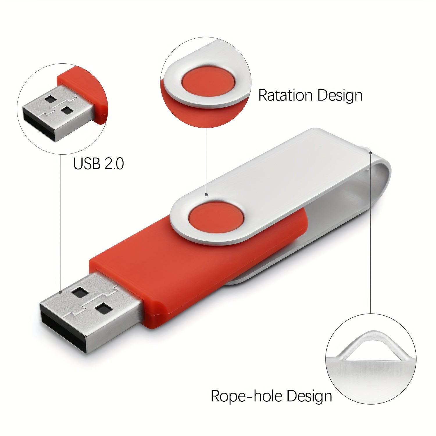 10 ta USB 2.0 flesh drayvlar 4GB 8GB 16GB 32GB 64GB aylanadigan LED indikator bilan
