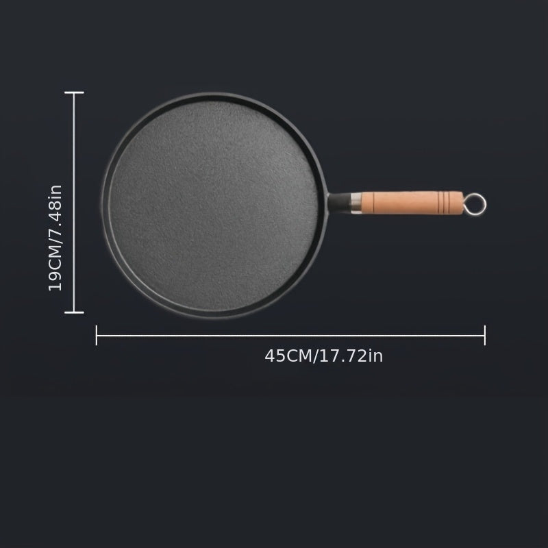 Cast Iron Non-Stick Frying Pan with Wooden Handle and Omelette Roll Maker