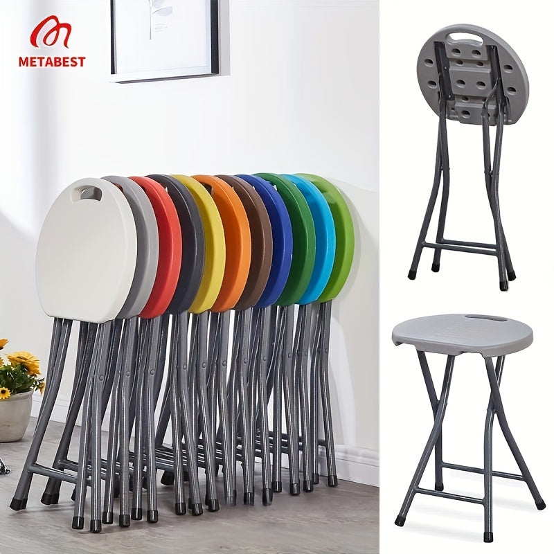 Portable Folding Stool Round Plastic Yellow Indoor Outdoor Lightweight