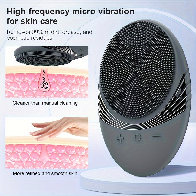 Electric Silicone Facial Cleansing Brush with Gentle Exfoliation and 5-Level Massage