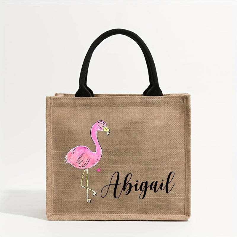 Large Flamingo Pattern Beach Bag with Monogram Tote for Summer Vacation
