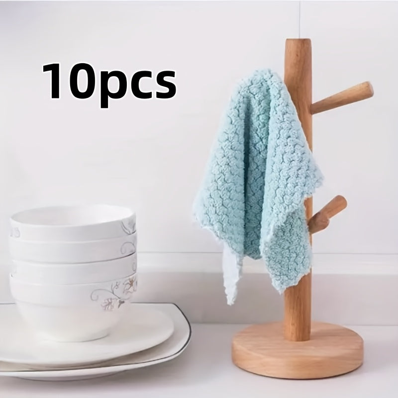 Упаковка из 10 кухонных полотенец в ананасовом клетчатом узоре, высокоабсорбирующие и маслоустойчивые чистящие ткани, разнообразие цветов, выбираются случайным образом, прочные и долговечные для домашних задач.