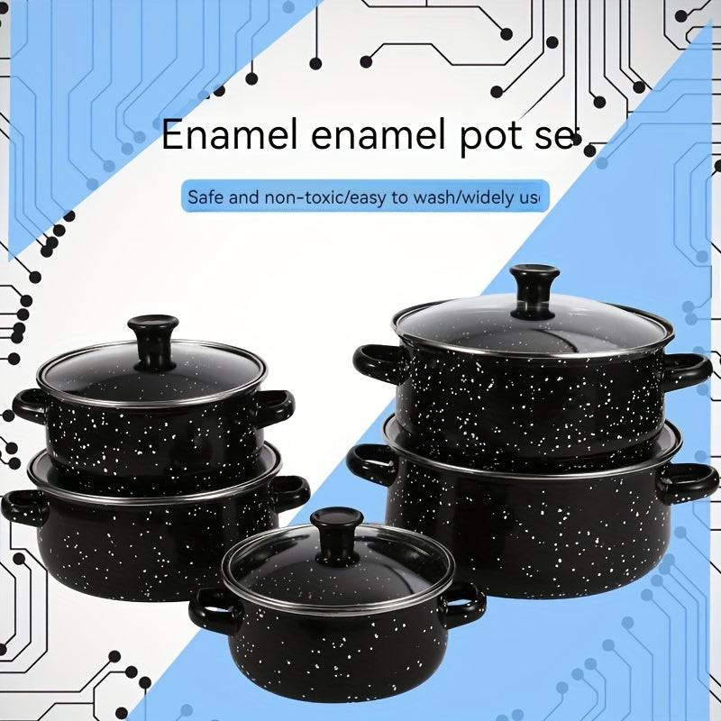 Enamel Cookware Set 5-Piece Lightweight Pots for Soup Stew Gas Electric Kitchen