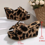 Women's Leopard Print Wedge Sandals Open-Toe Slip-On Summer Shoes