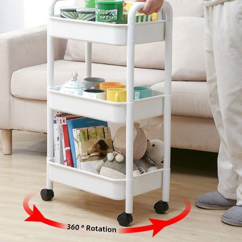 Three-Tier Rolling Corner Organizer Cart with Swivel Wheels for Kitchen Bathroom Office