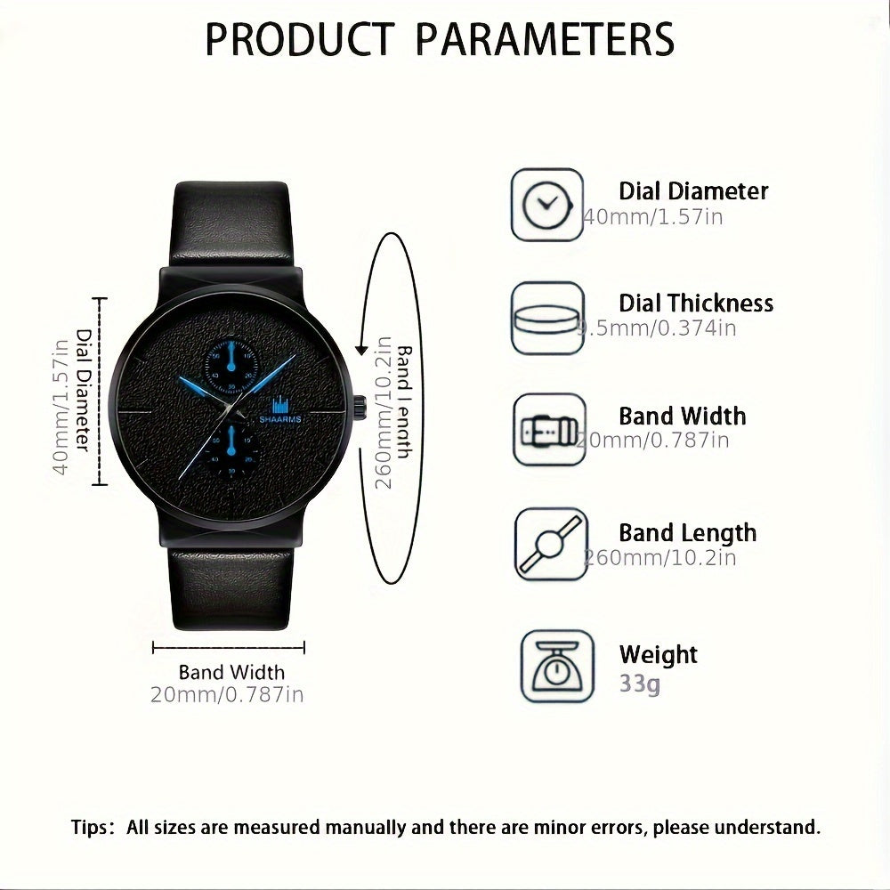 Men's Quartz Watch and Bracelet Set Business Style Non-Waterproof PU Leather Zinc Alloy Round Dial