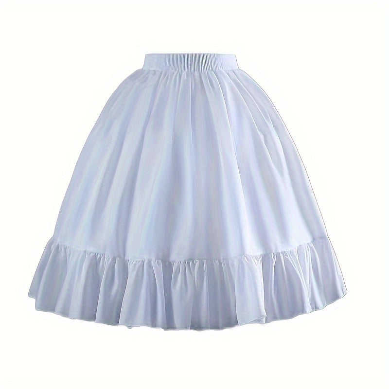 White Polyester Lolita Skirt with Fishbone Support for Cosplay and Wedding