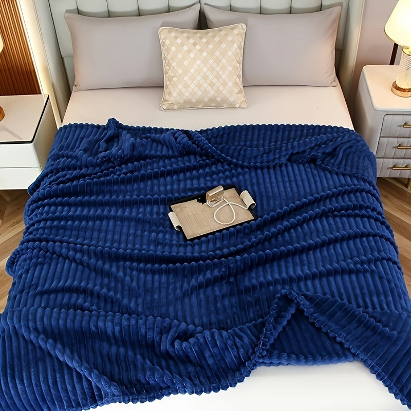 Contemporary Flannel Fleece Blanket Navy Solid Throw for All Seasons