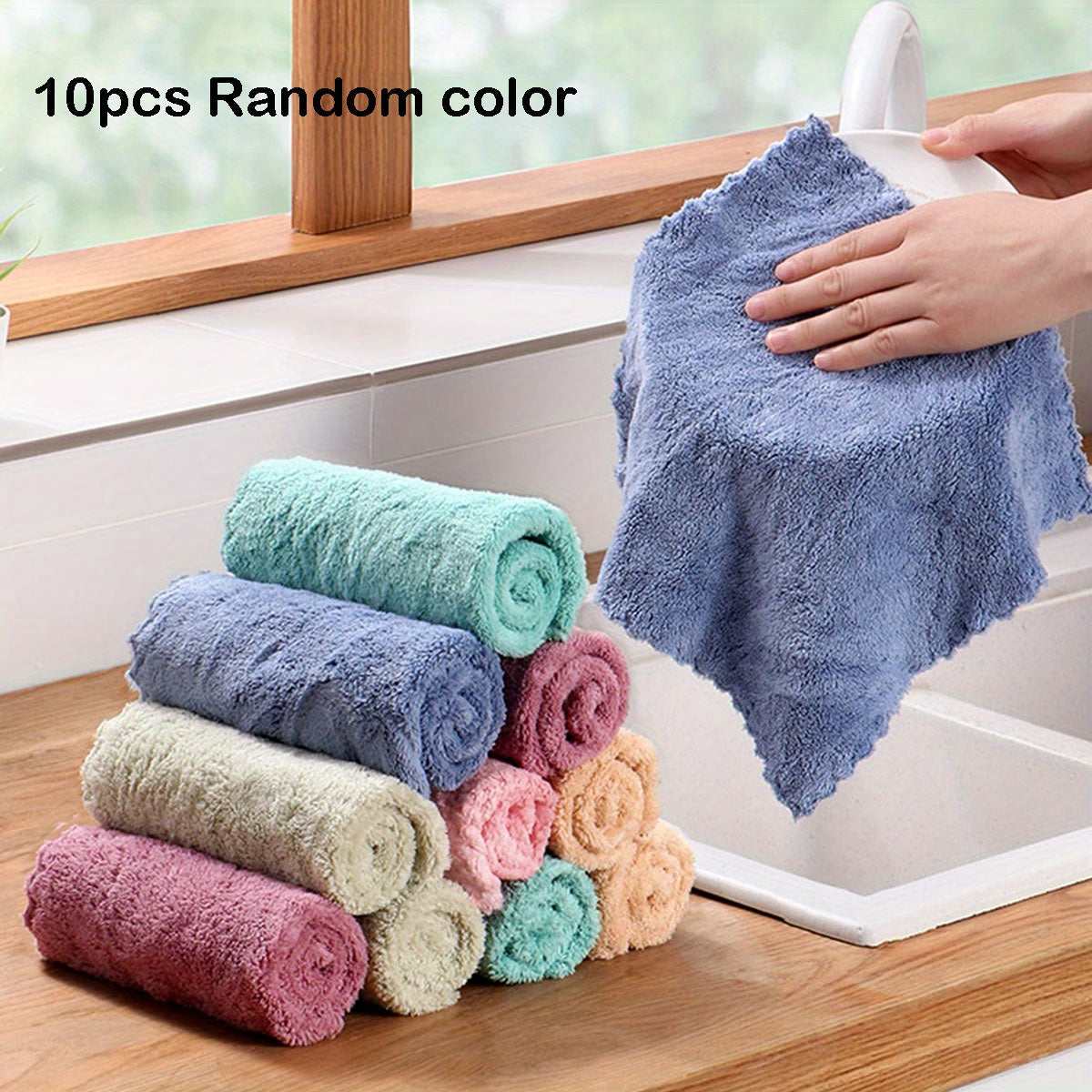 5/10pcs Solid Color Bamboo Fiber Dishcloths Super Absorbent for Household Cleaning